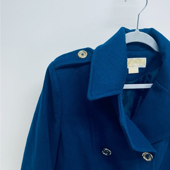 Michael Kors Wool Blend Double Breasted Pea Coat Women's Gold Button Blue Size L - Picture 5 of 13